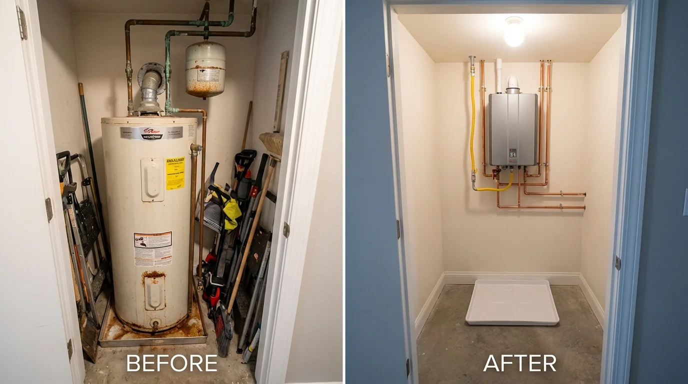 Tank water heater versus wall-mounted tankless unit comparison for Conover, NC homeowners